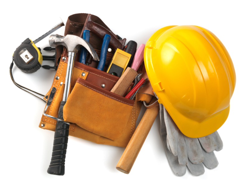 Yellow helmet and different tools isolated Bauunternehmen